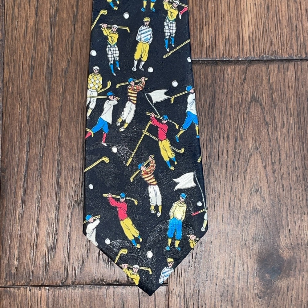 Vintage‎ Colorful Gold City Golf Pattern 100% Silk Neck Tie - 58 x 3.5 in.